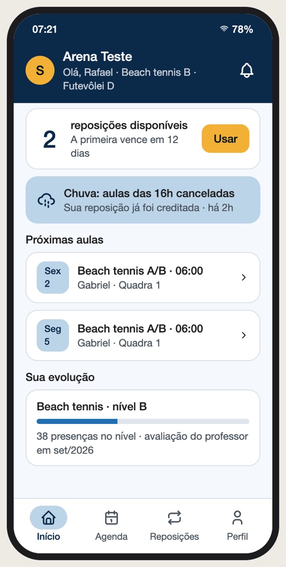 App do aluno com próximas aulas e reposições